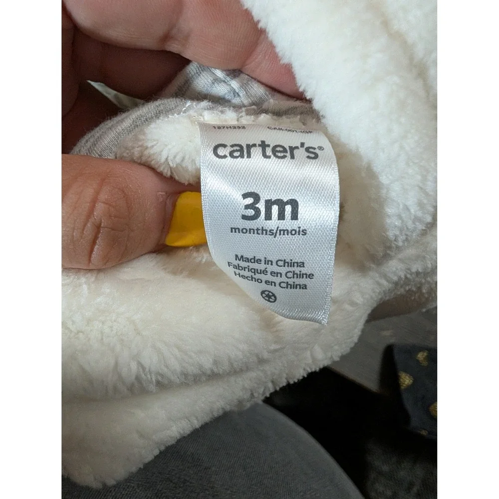Carters Baby Girl 3M Bear Faux Fur Hoodie and Gold Glitter Heart Leggings Set